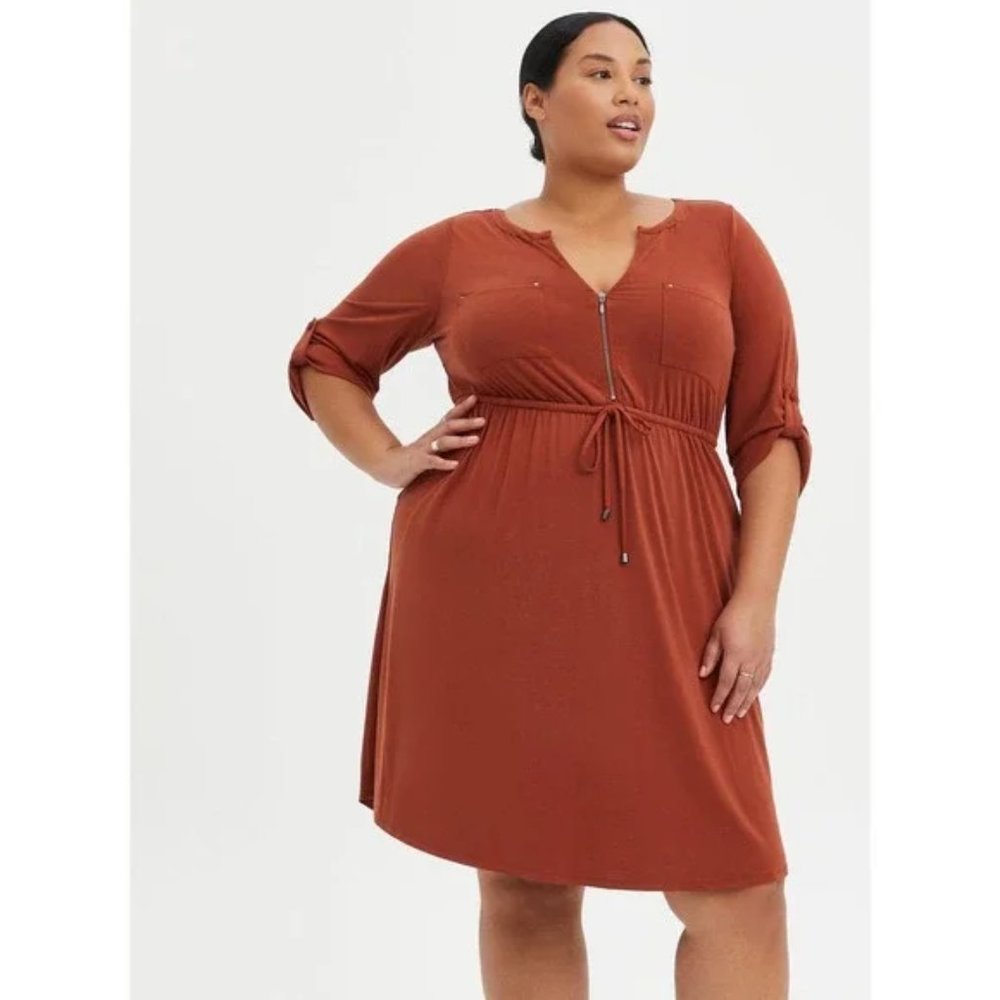 Torrid Size 5 Dress Studio Cupro Zip-Front Size 5X Dress Size 28 Brandy Brown
